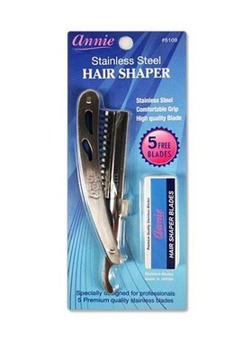 Annie Stainless Steel Hair Shaper Straight Razor W/ 5 Free B