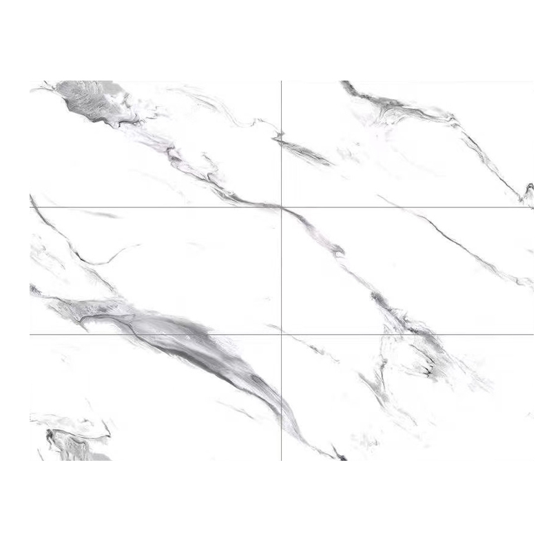 简约客厅悬空电视背景墙900X1800瓷砖连纹大板通体大理石爵士白墙