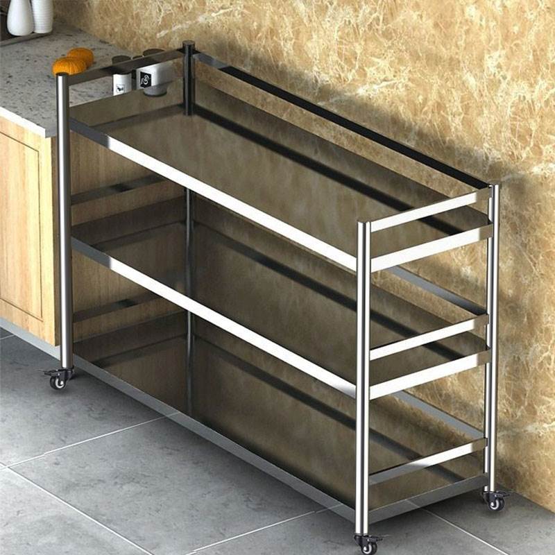 带护栏厨房移动不锈钢置物架带轮子储物收纳层架多层落地家用整理