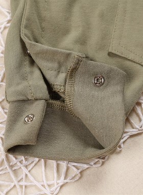 男童航飞员长袖连体衣带帽子军绿色婴儿飞行员哈衣童装