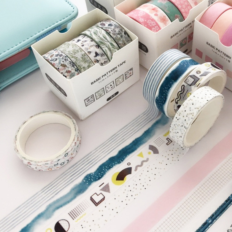 新品5Pcs/Set Grid Washi Tape Cute Decorative Adhesive Tape