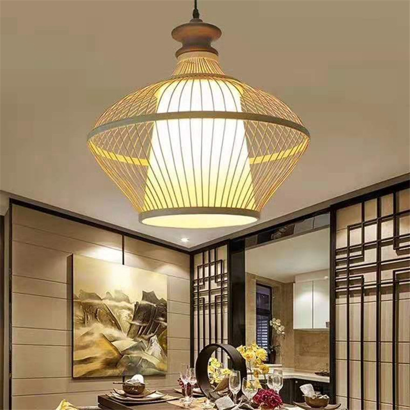 日式火锅茶楼餐厅酒店仿古中式餐厅酒楼灯田园风竹编吊灯工厂直销
