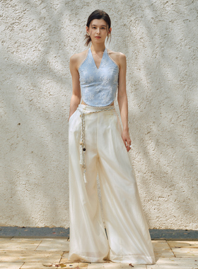 ROSYROKH原创设计感时尚纱纱裤双层空气休闲高腰显瘦直筒阔腿夏裤