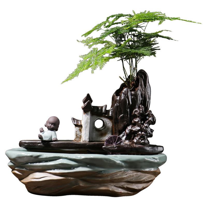 创意鱼缸假山流水摆件客厅风水轮喷泉桌面循环水办公室招财工艺品