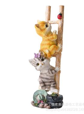 手工花小猫咪爬猫咪爬楼梯树脂工艺品摆件可园爱萌宠猫猫迷你装饰