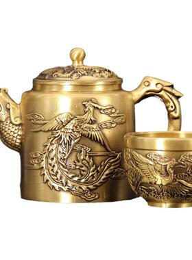 百福高茶壶黄铜家居摆件茶具办公室摆件麒麟茶壶茶桌装饰铜件