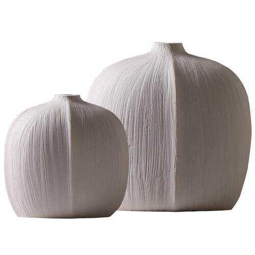 SFR北欧简厅约刮桌痕陶瓷瓶客插花扁瓶面装饰品摆件黑白色样花板