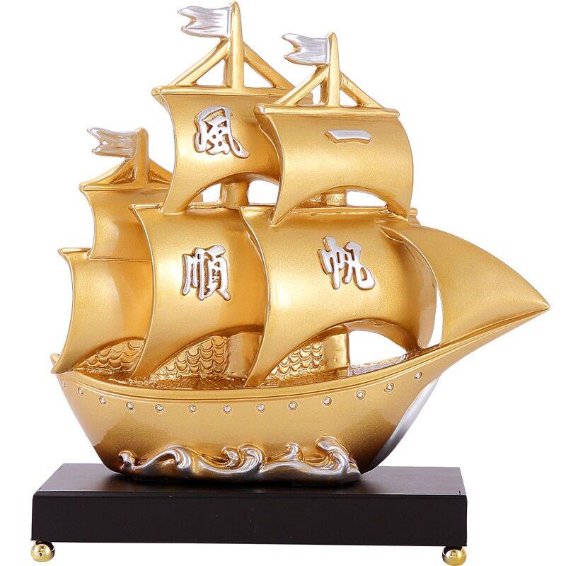 一帆风顺帆船摆件创意灯圈客厅玄关电视柜摆设桌面装饰树脂工艺品
