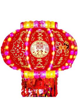 LED旋转喜走马灯式笼结婚ZGP阳台春节饰大字红中吊装灯七彩婚庆婚