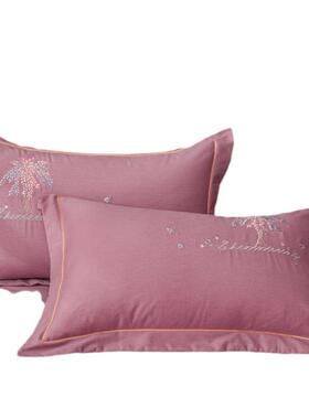 棉加厚全纯色刺边4绣磨ADS毛厚枕套灰色蓝红宽枕头套8x74一对装