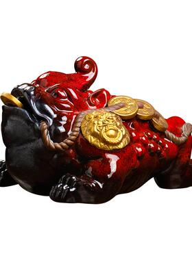 陶瓷招财金蟾摆件客厅品三足蟾蜍蛤蟆店铺开礼视柜茶电室软ZKP业