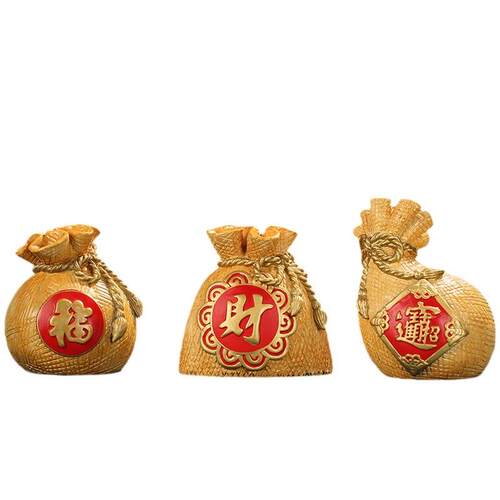 彩绘铜聚宝盆福袋钱袋全铜储钱罐开业礼品摆件装饰玄关客厅聚钱袋