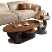 意式 轻奢胡桃木户色圆614形几客厅家茶用小型茶桌组合现代简约椭