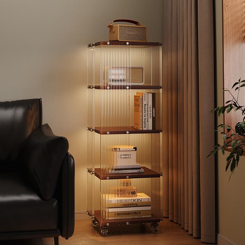 旋转书架创意落地亚克力转角书架书房可移动实木展示柜多层置物架