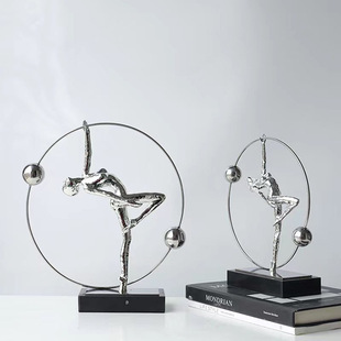美豹现代创意舞蹈人物摆件样板间桌面金属举重人物家居装饰工艺品