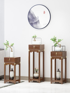 新中式 置物架阳台花盆绿萝收纳花台架子 轻奢实木花架子客厅落地式
