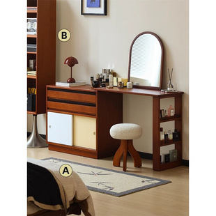 2026北欧复古实木斗柜梳妆台一体小户型简约化妆桌卧室转角柜梳妆