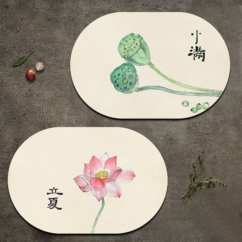 Y8Z新中式24节气椭圆形皮革学生餐垫防水防油隔热餐具碗垫pvc茶几