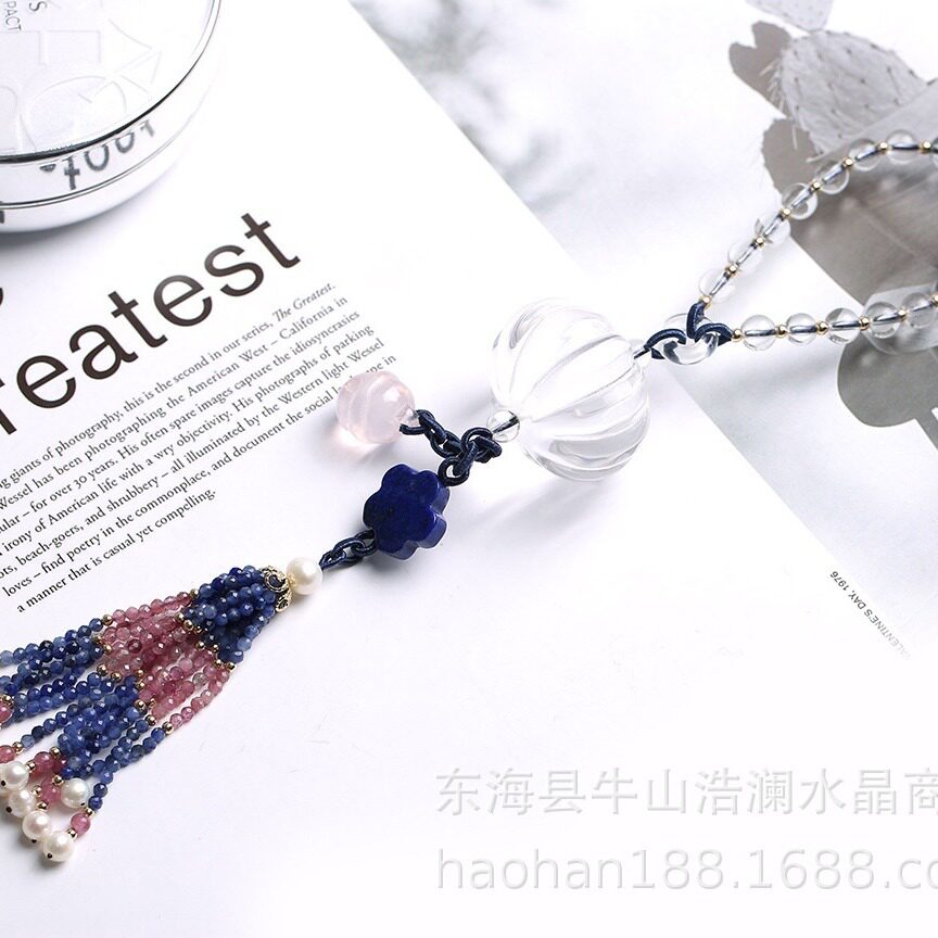 浩澜水晶天然白水晶南瓜珠车挂档位挂车饰搭配青金粉晶蓝碧玺珍珠