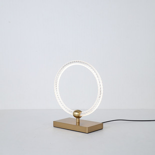 北欧台灯金色创意乔迁新居桌灯简约金属亚克力环装 lamp 饰台灯Bed