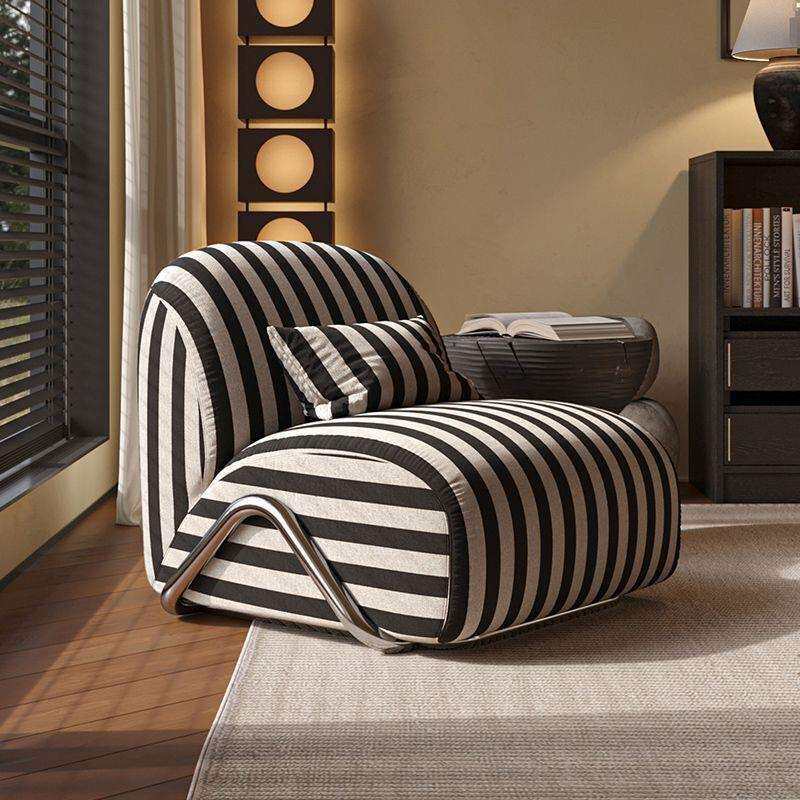 网红中古风休闲椅设计师款躺椅阳台客厅黑白条纹布艺懒人单人沙发