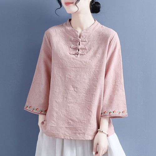 速发中式改良旗袍上衣禅中茶服古装盘扣素装意国风文艺复古棉麻唐