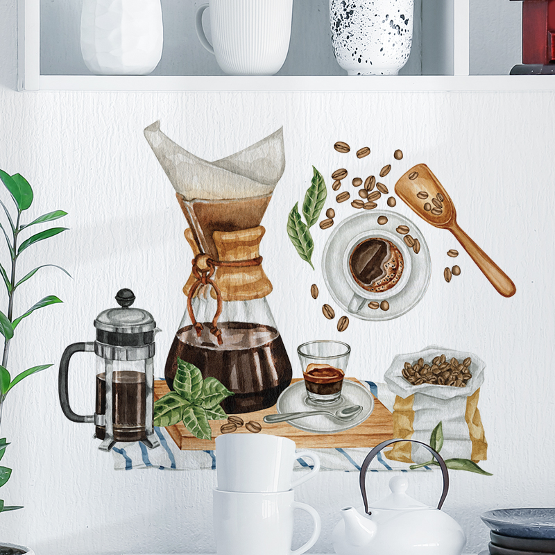 速发餐厅厨房橱柜冰箱贴纸墙贴画布啡店杯子玻璃门装饰咖置自粘瑕