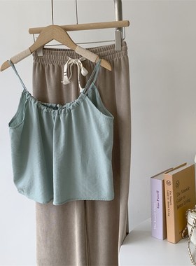 速发水洗棉薄荷绿两背吊带松心设计感宽穿练功吊带舞蹈服舞