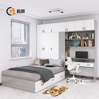 小户型卧室床柜带书桌一体组合儿童房实木书柜榻榻米侧衣柜单人床