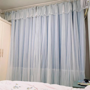 三层贝伊曼挂钩高成品蕾丝公主风主卧室客厅飘窗布纱一体新款窗帘