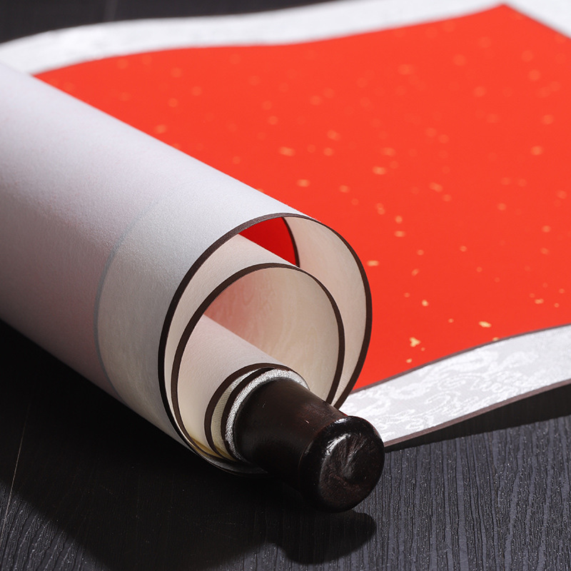 万年红洒金卷轴洒金卷轴挂画空白卷轴挂轴万年红中堂对联纸全绫