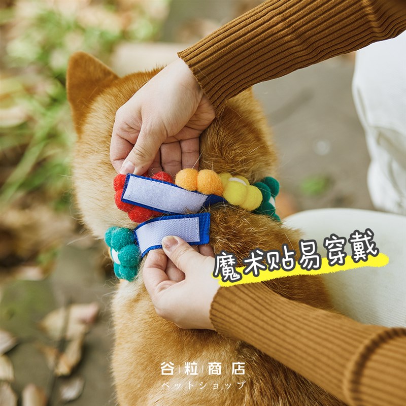 谷粒商店 彩虹花朵项圈宠物柴犬配饰猫狗狗柯基泰迪金毛脖圈项圈