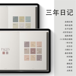 全年可跳转不限年份3年日记电子手账Goodnotes Notability模板