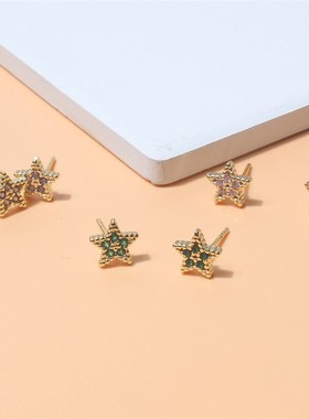 欧美跨境镂空五角星款式金属耳针 简约时尚女士复古耳针F16780