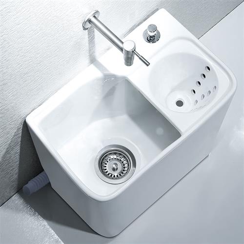 拖把池带沥水篮拖把池家用阳台卫生间地排陶瓷拖布池侧排带沥水篮
