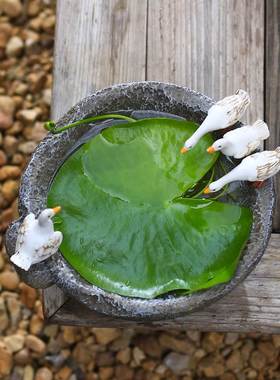 创意铜钱草水培植物花盆石臼可爱小白鸭子摆件花园庭院茶桌装饰品