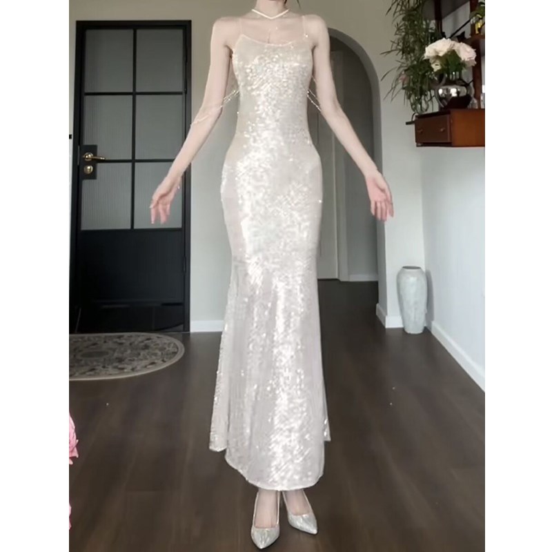 好货Good Job 流光银晚礼服轻奢亮片鱼尾连衣裙长款修身生日party