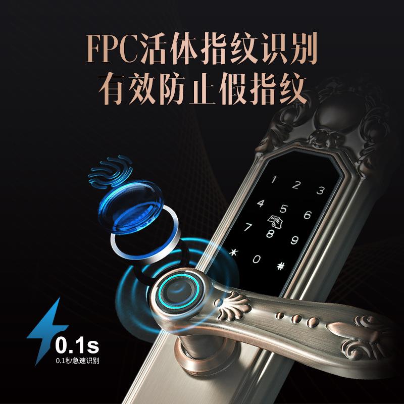 复古别墅指纹锁欧式智能门锁双开门密码锁防盗门铜门大门一握开锁