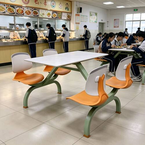 MGB002食堂连体餐桌椅学校工厂餐厅用四人位桌椅加固钢架