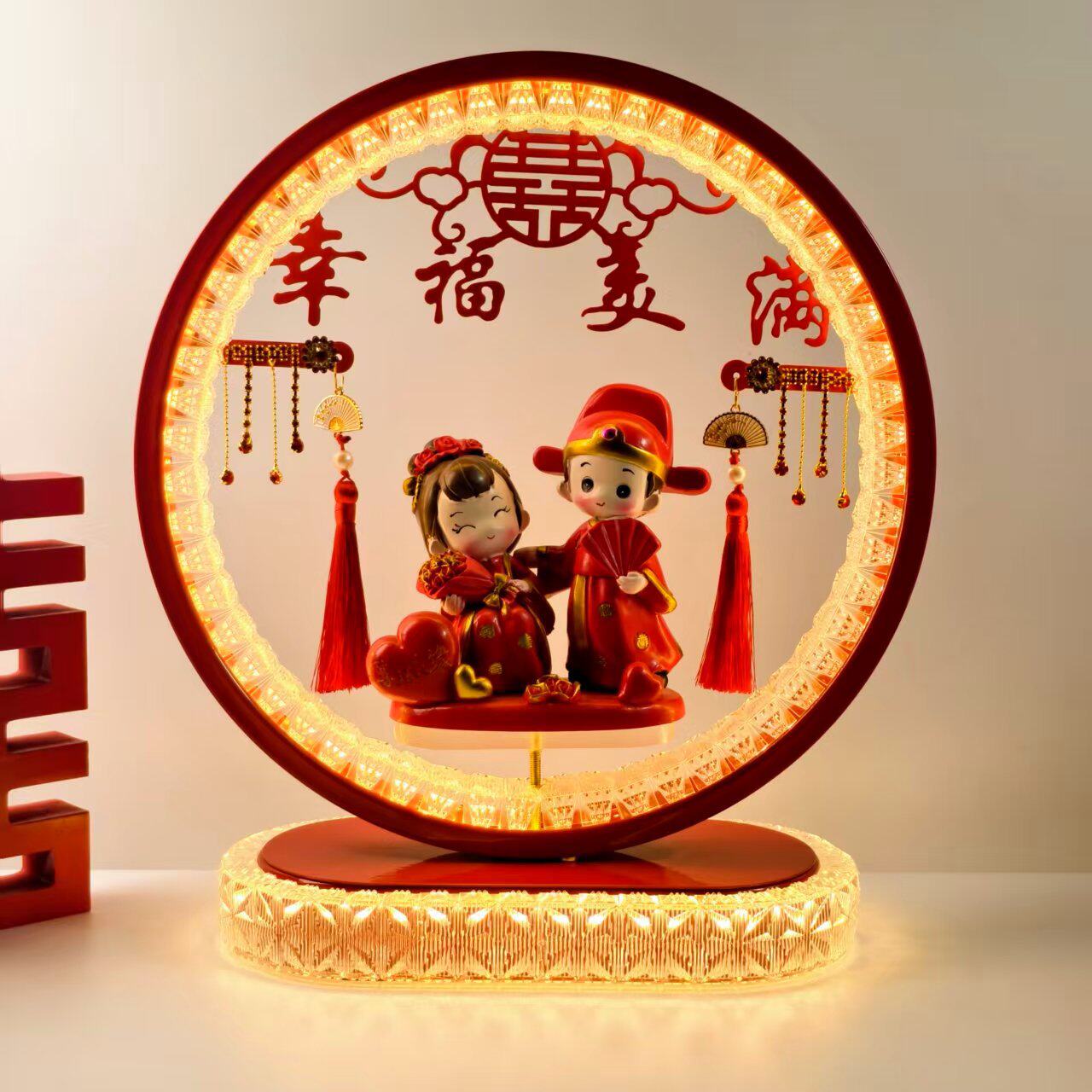新中式结婚台灯红色新娘新郎一对装饰灯送新人陪嫁灯卧室床头喜灯