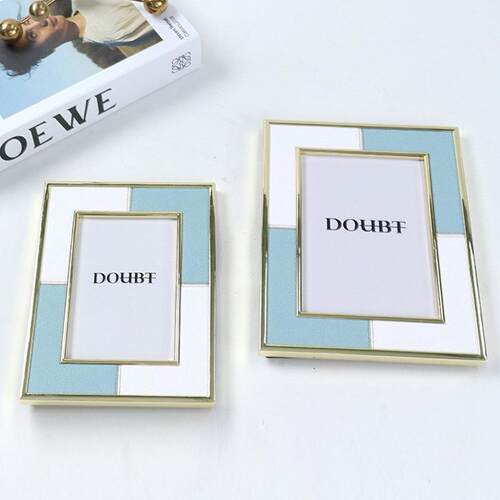 创意现代约简玻璃XJY质感皮相框时尚卧室样板房家品居软装饰摆拼