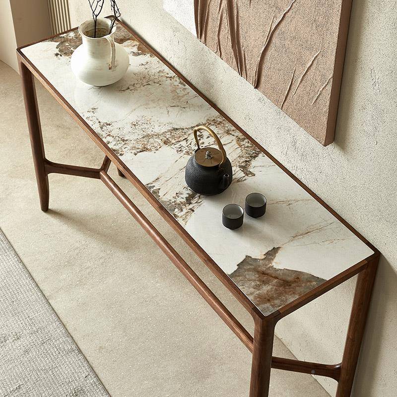 smlt2022北美胡桃玄岩关桌案意式极简板玄关黑台入户走廊条条几木