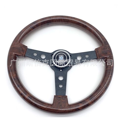 汽车改装350MM桃木方向盘 通用平面黑架赛车方向盘steering wheel