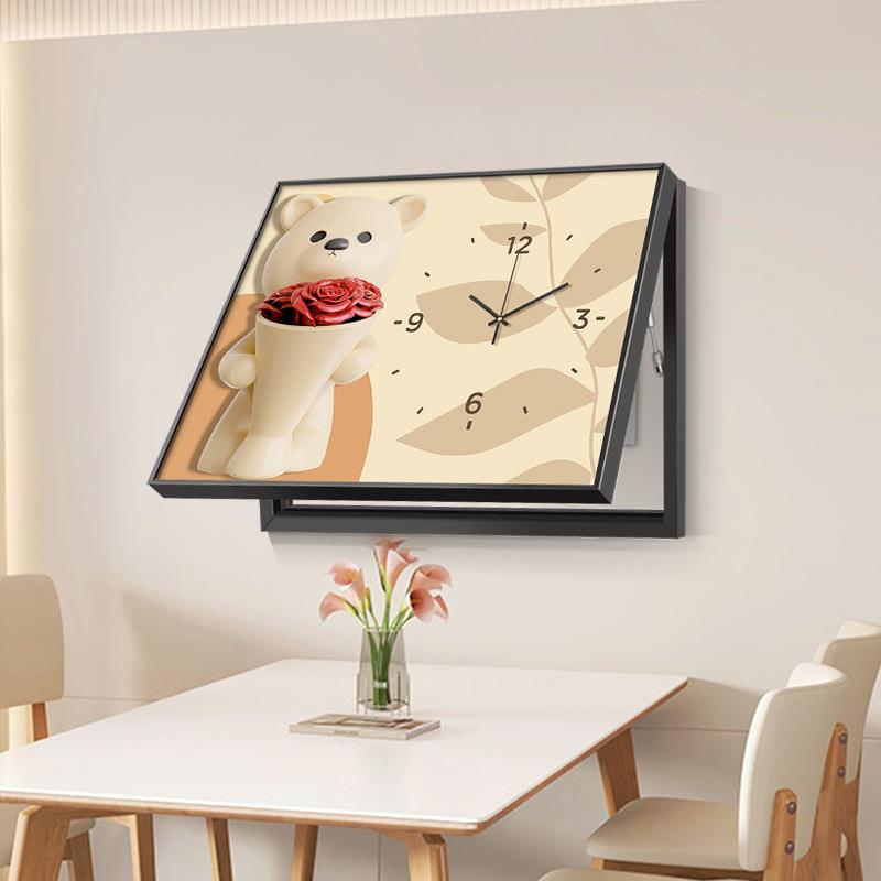奶油风电表箱装饰画带钟表免打孔配电箱遮挡挂画电闸总开关壁画