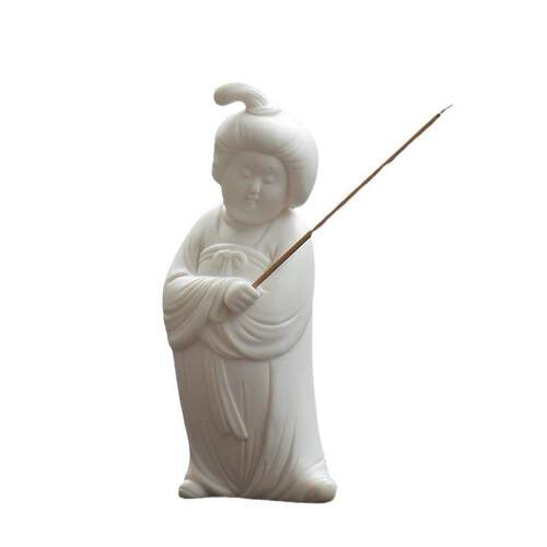 陶瓷古典仕女摆件玄关禅意家居饰品客厅书房香插插香座手作白瓷