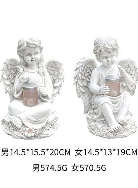 花园少女天使摆件家居庭院太阳能少男树脂装饰雕像花园装饰