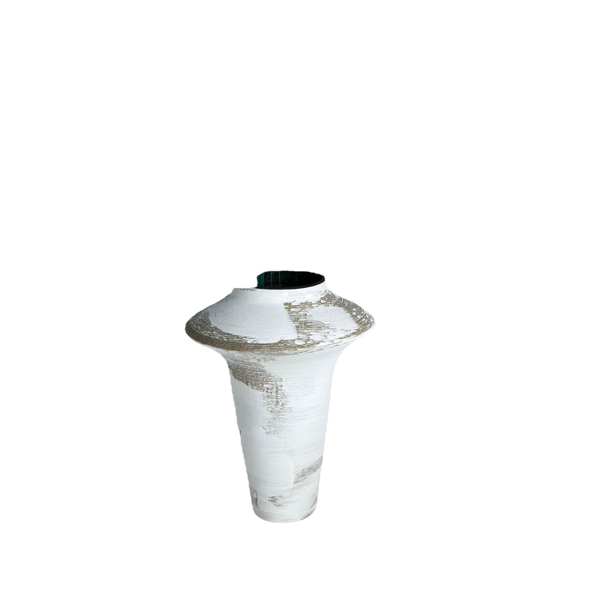 支持加工陶瓷绘画异形飞碟花瓶、陶罐花盆摆件、新中式侘寂软装