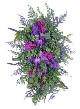 春季紫色郁金香花环丁香郁金香风信子绣球花多彩春夏花环家居装饰