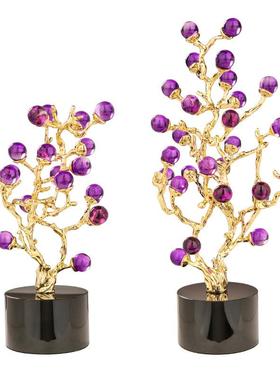 轻奢高档紫水晶装饰植物摆件家居客厅玄关办公室桌面装饰品工艺品