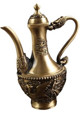 黄铜龙凤呈祥酒壶铜工艺品摆件纯铜百福餐厅酒壶宴会家居复古铜器